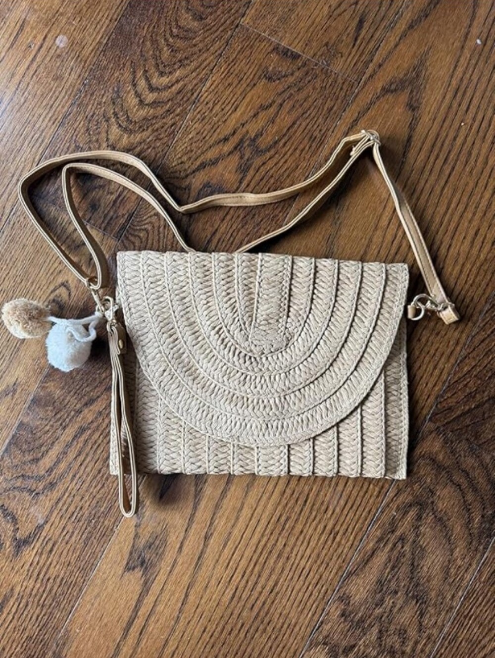 NWT Woven Straw Crossbody Bag Neutral Envelope Clutch Vacation Summer Beach
